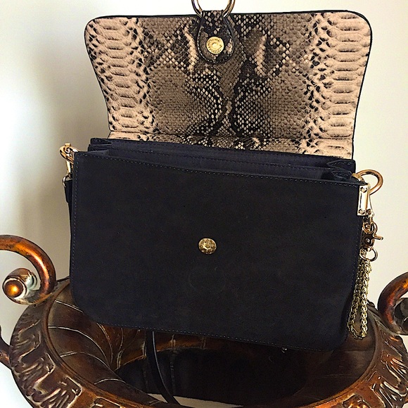 INZI Snake Skin Leather Gold Velvet Handbag - Picture 14 of 15